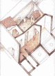 Axonometric reconstruction of the garden with the shrine to Diana.